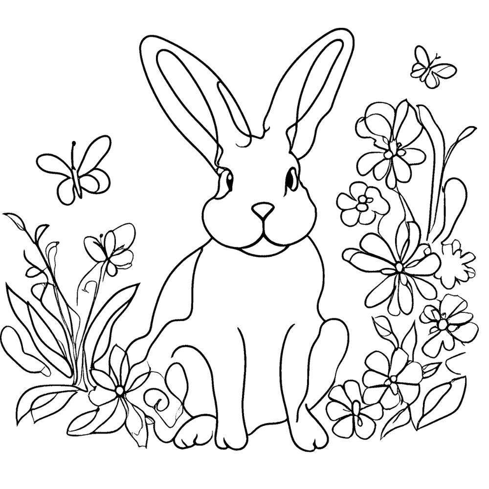 Flowers blooming around a bunny