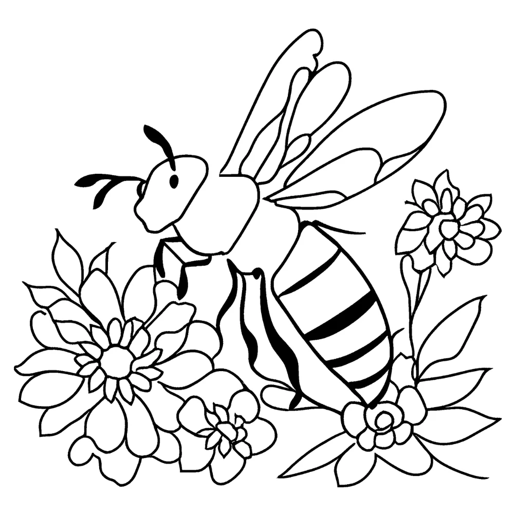 Bee flying near a smiling chick