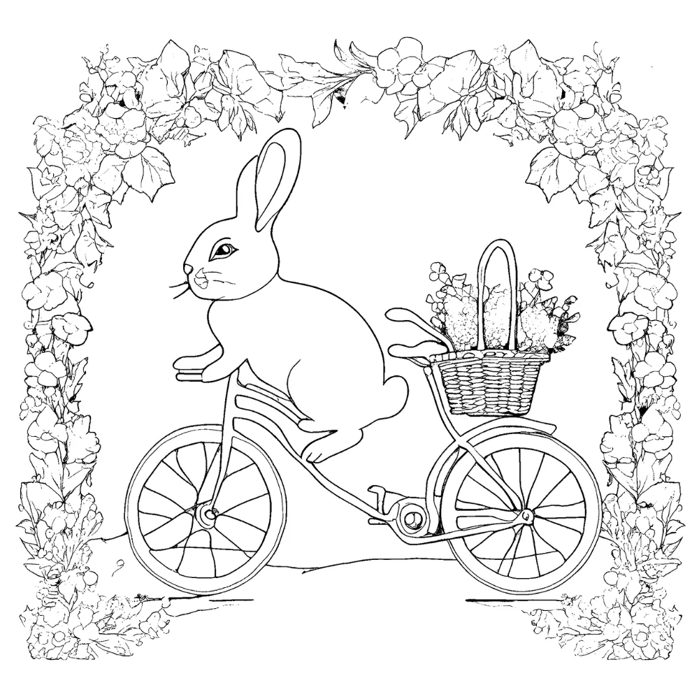 Bunny on a bike with eggs in a basket