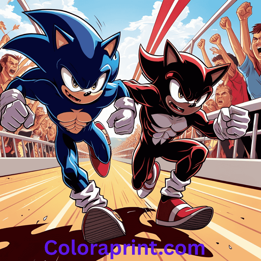 Sonic and Shadow racing β Detailed muscle shading.