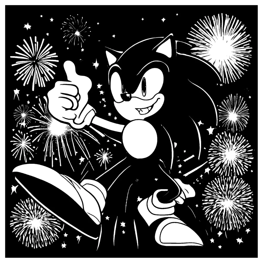 Sonic celebrating victory β Fireworks background
