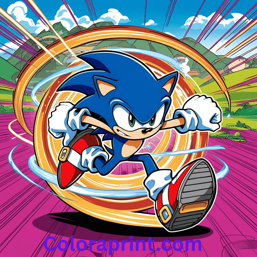 Sonic mid-spin dash with motion lines β Dynamic action